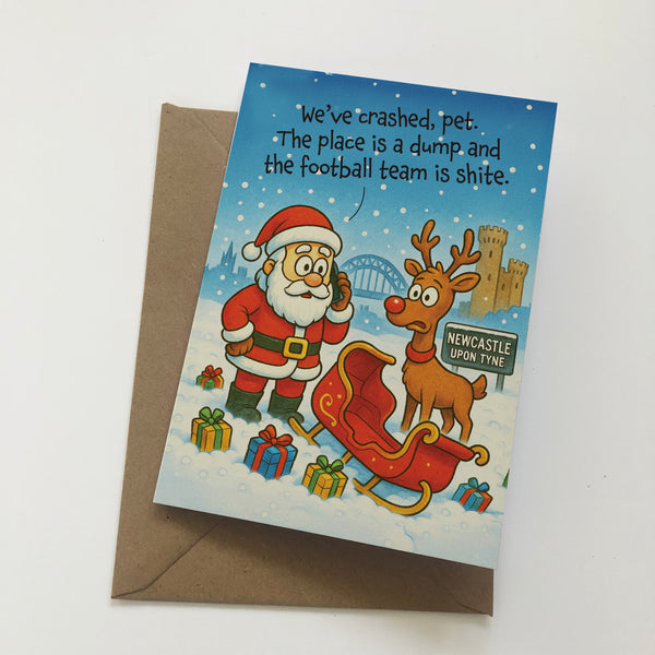 Santa and Rudolph In Newcastle Mackem Christmas card