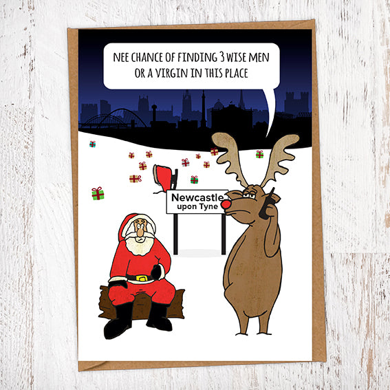 Santa and Rudolph In Newcastle Mackem Christmas card
